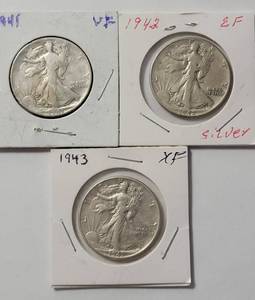 lot 34 image: 3 - Liberty Silver Half Dollars (1941,1942,1943)