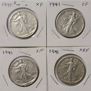 lot 37 image: 4- Liberty Silver Half Dollars (1941S,1941,1941,1941)