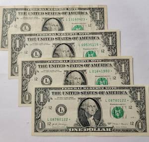 4 - Star Dollars Printed in Fort Worth Texas - All have the same letter L