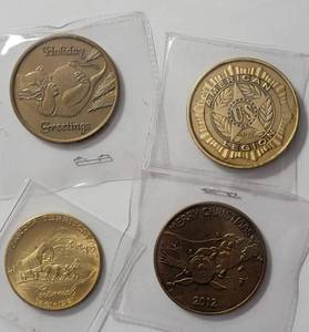 lot 48 image: 4 - Tokens (American Legion, ND Territory, Season Greeting, Merry Christmas)