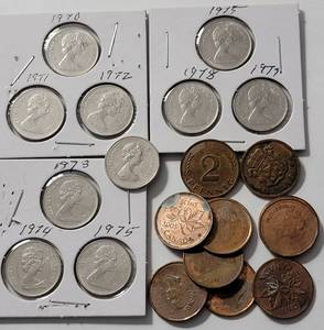 lot 56 image: 10 Canadian Coins (10 Dimes, 9 Pennies)