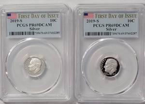 2- 2019S PR69DC Cameo Silver Dimes