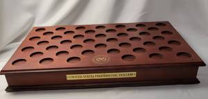 lot 66 image: Maple Coin Box -(holds Kennedy half Dollars and US President Dollars) - 11W x 18L x 2 12 D