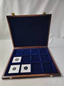 lot 68 image: Oak Finish Box - New in Box - holds 12  card board coinholders-9 14L  x 10W x 1 D