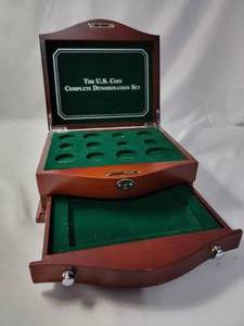 lot 71 image: Walnut Coin Holder - Holds US Coin Complete Denomination Set) -  8L x 7 w x 4D