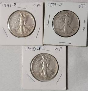 lot 31 image: 3 - Liberty Silver Half Dollars (1939D,1940S,1941D)