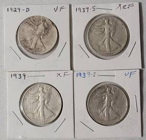 lot 36 image: 4 - Liberty Silver Half Dollars (1929D,1939S,1939,1937S)