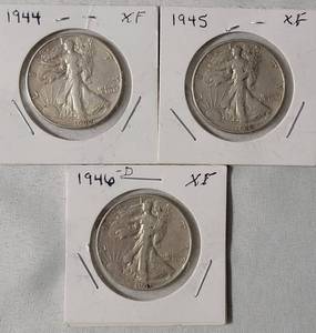 lot 40 image: 3-Liberty Silver Half Dollars (1944,1945.1946D)