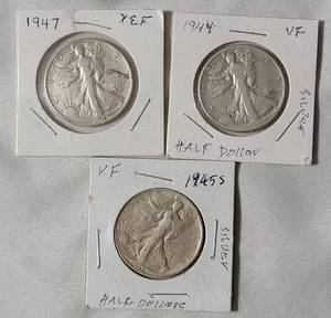 lot 41 image: 3-Liberty Silver Half Dollars (1944,1945S,1947)