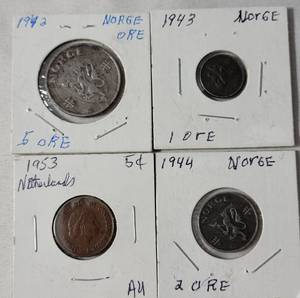lot 62 image: 4 Coins from Netherlands (Norge and Ore)