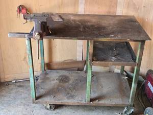 lot 28 image: Welding Table Workbench with 2 Vices Attached Approx. 36 tall, 28 deep, 53 wide including the vice.