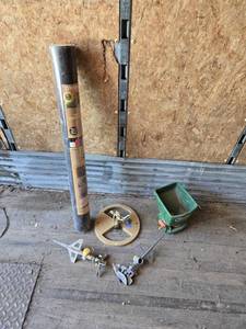 lot 77 image: Yardworks Duraweb Lawn Fabric, Hand SPreader, and Garden Sprinklers