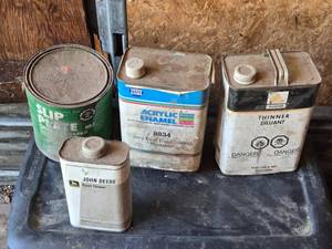 lot 88 image: John Deere Paint Thinner, NAPA Acrylic Enamel Reducer, AGCO Thinner, and Slip Plate Graphite Lubricant - Partial Containers