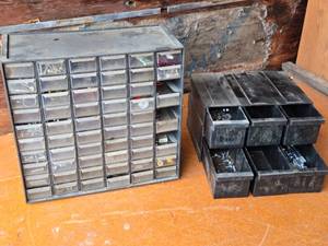 lot 160 image: Storage Drawers with various hardware supplies such as screws, nuts, bolts, and other fasteners