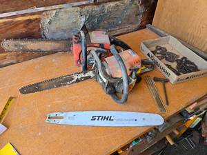lot 312 image: Homelite 360 Chainsaw and Stihl MS 180C Chainsaw with Accessories - Both Untested