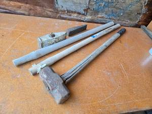 lot 328 image: Sledgehammer, Wooden Handles, and Wedge