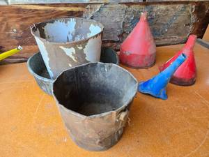lot 345 image: Oil Buckets and Funnels - One Has Hole