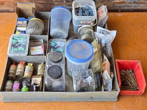 lot 375 image: Assorted Hardware Lot including Screws, Nails, and Brads