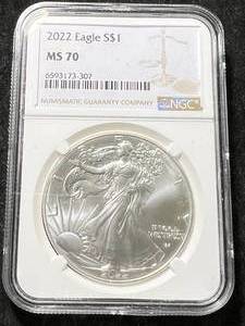 lot 06 image: 2022 AMERICAN SILVER EAGLE NGC MS70