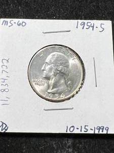 lot 11 image: 1954-S US WASHINGTON QUARTER MS60