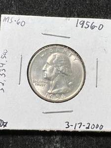lot 24 image: 1956-D US WASHINGTON QUARTER MS60