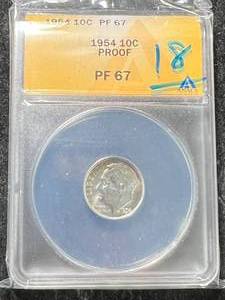 lot 37 image: 1954 US PROOF ROOSEVELT DIME ANACS PF67