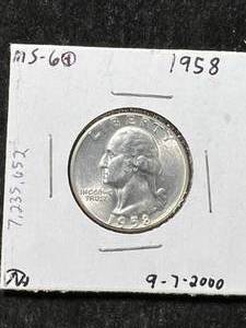 lot 44 image: 1958 US WASHINGTON QUARTER MS60