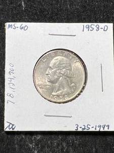 lot 58 image: 1958-D US WASHINGTON QUARTER MS60