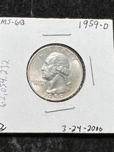 lot 63 image: 1959-D US WASHINGTON QUARTER MS60