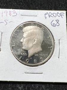 lot 64 image: 1983-S US PROOF KENNEDY HALF DOLLAR PF68
