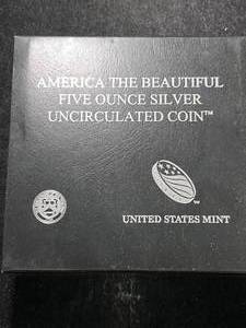lot 73 image: AMERICAN THE BEAUTIFUL 5 OZ .999 FINE SILVER UNC COIN