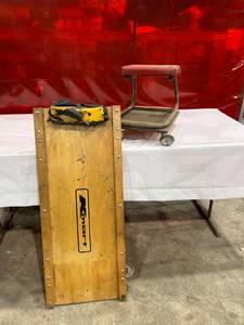 lot 717 image: Wooden Creeper and Rolling Garage Seat