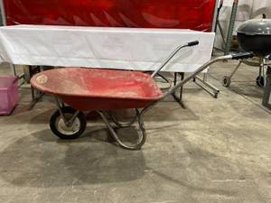 lot 807 image: Red Metal Tub Wheelbarrow with Single Wheel