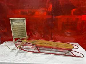 lot 903 image: Flexible Flyer Wooden Sled with Washboard