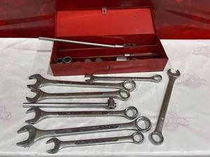 lot 321 image: Metal Tool Set with Wrenches, Sockets, and Red Tool Box