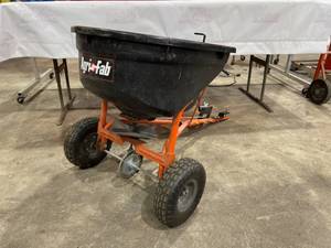 lot 13 image: AgriFab Tow Behind Broadcast Spreader, Model 450527