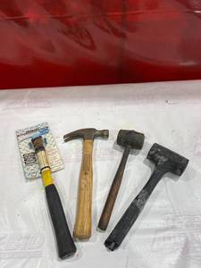 lot 545 image: Four Assorted Hammers Including Claw and Sledge Variants