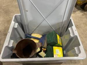 lot 737 image: Cleaning Supplies and Heavy-Duty Storage Bin With Lid