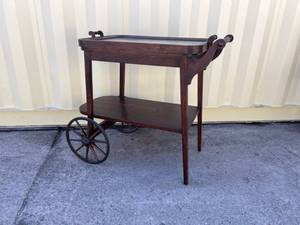 lot 908 image: Two Tier Wooden Tea Cart with Glass Tray Top and Wheels