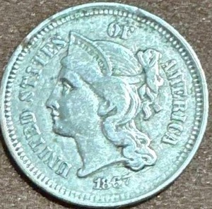 lot 7 image: 1867 Three Cent Piece