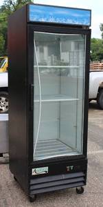 lot 10 image: Avantco Model # 78GDC23HCB, Black Swing Glass Door Merchandiser Refrigerator With LED Light & Customizable Panel