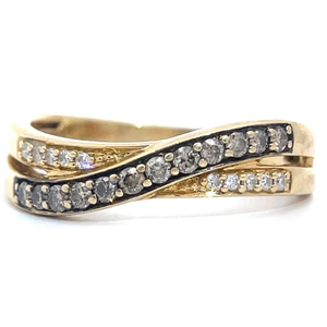 lot 10 image: LeVian PavNatural Fancy Champagne & White Diamond Crossover Ring in 14k Yellow Gold VIDEO