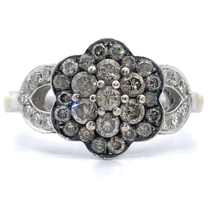 lot 8 image: LeVian 1 Carat Natural Fancy Champagne & White Diamond Flower Ring in 14k White Gold VIDEO