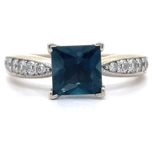 lot 17 image: London Blue Topaz & Natural Diamond Estate Ring in 14k White Gold VIDEO