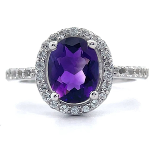 lot 28 image: NEW 2.05 Carat Oval Amethyst & White Topaz Halo Basket Ring VIDEO