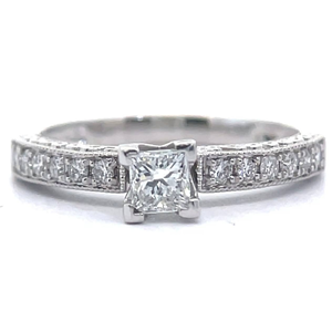 lot 18 image: 0.50 Carat Princess & Round Natural Diamond Textured Ring in 14k White Gold VIDEO