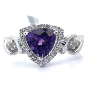 lot 34 image: NEW 1.50 Carat Amethyst & White Topaz Triangular Halo Ring VIDEO