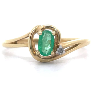 lot 32 image: Genuine Emerald & Natural Diamond Love Knot Bypass Ring in 14k Yellow Gold VIDEO