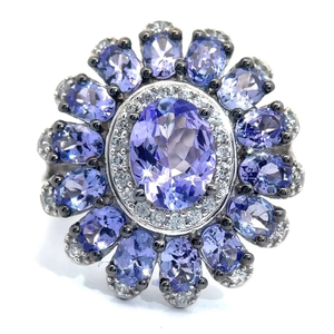 lot 46 image: NEW Oval Tanzanite & Natural Diamond Flower Cluster Ring VIDEO