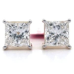 4 Carat Princess Cut Diamond Solitaire Stud Earrings in 14k Yellow Gold *VIDEO*